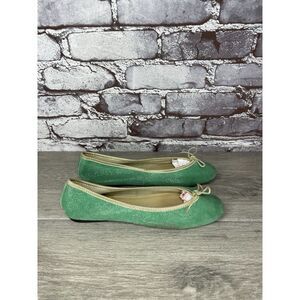 London Sole Green Leather Animal Print FRANCE Ballet Flats Women Sz 39EU/8.5M US